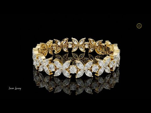 14.05 TCW Luxurious Moissanite Bracelet Featuring Marquise Cut Diamond Floral Motifs