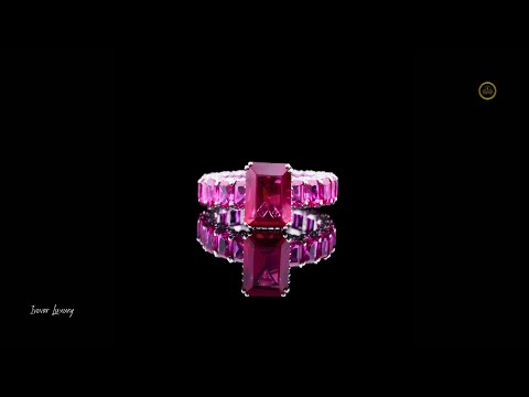 0.98 CT Vibrant Emerald Cut Moissanite Vivid Pink Ring Crafted with Full Eternity Stone Setting