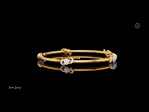 0.51 TCW Designer Gold Floral Moissanite Round Diamond Bangle Bracelet for Women