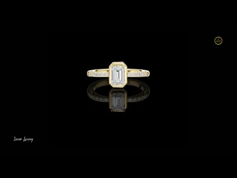 0.59 CT Stylish Emerald Moissanite Diamond Ring with Classy Four Prong with Bezel Setting and Pave Diamond Band