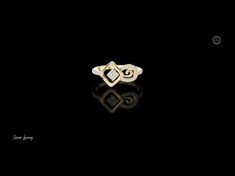 0.24 TCW Great Moissanite Round Cut Geometric Diamond Ring with Square Halo & Spiral Accent