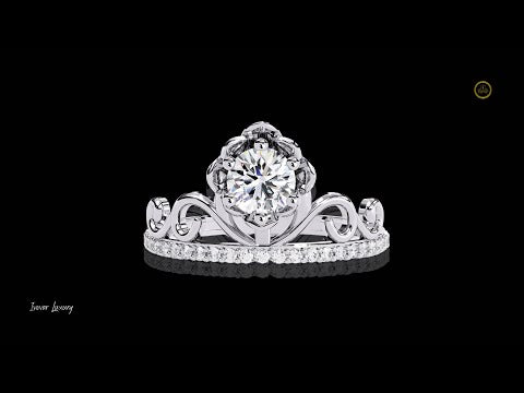 0.43 CT Vintage Floral Crown Moissanite Diamond Ring With Round Cut Center Stone & Pave Band