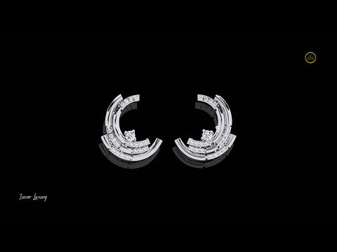 0.21 TCW Modern Crescent Round Cut Moissanite Hoop Arc Earrings with Round Diamond Accents