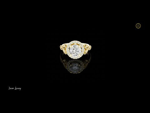 2.00 CT Regal Blossom Halo Round Cut Lab Diamond Ring with Ornate Floral Scroll Band For Girlfriend