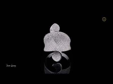 2.10 TCW Artistic Curved Silver Leaf-Inspired Ring with Full Pave Lab Grown Diamond