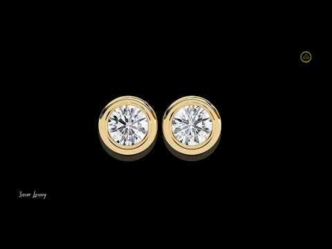 2.57 TCW Premium Bezel Set Gold Stud Earrings with Sparkling Round Lab Grown Stones for Everyday Luxury