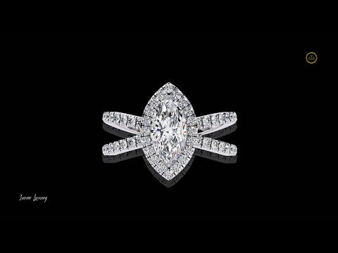 0.82 CT Dazzling Marquise Cut Lab Grown Diamond Halo Ring Dainty Double Band Bridal Jewelry by Ivevar Luxury