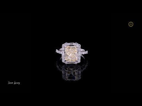 1.25 CT Imperial Sun Lab Grown Radiant Cut Halo Diamond Ring with Baguette and Round Accents