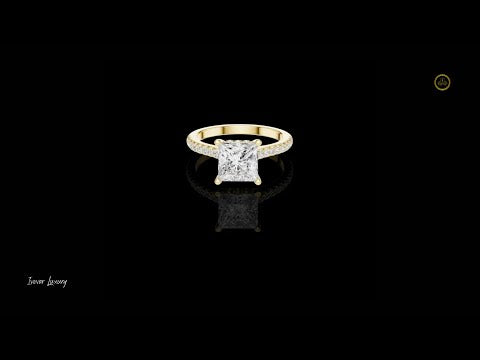 2.15 CT Luminous Princess Cut Lab Grown Diamond Ring in Gold with Pave Diamond Band