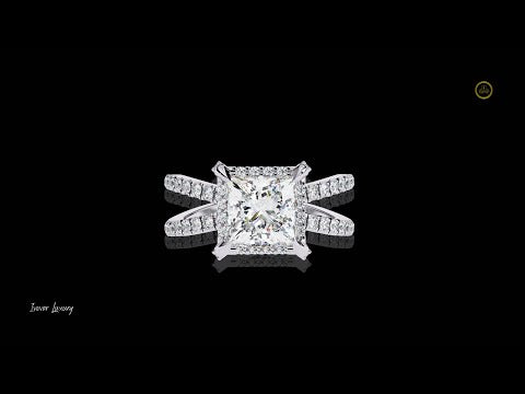 2.03 CT Princess-Cut Double Band Halo Moissanite Diamond Ring Luxury Bridal Jewelry by Ivevar Luxury