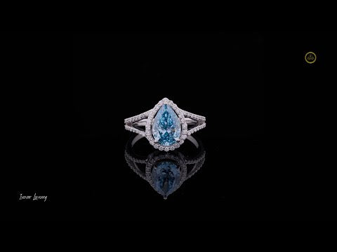 2.00 CT Blue Pear Cut Moissanite Diamond Halo Style Sparkling Ring by Ivevar Luxury
