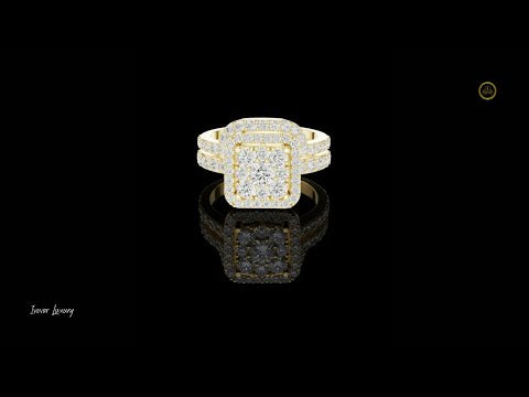 0.24 CT Luxury Radiant Round Moissanite Diamond Cluster Double Row of Pave Set Halo Ring For Her
