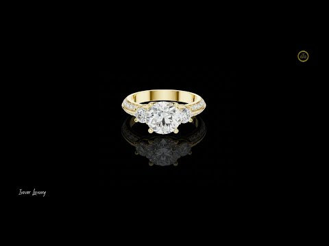 2.00 CT Finely Crafted Three Stone Round Cut Moissanite Diamond Ring with Pave Accents For Love