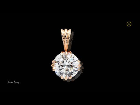 2.04 TCW Luminous Round Cut Lab Grown Diamond Pendant with Decorative Gold Crown Prongs