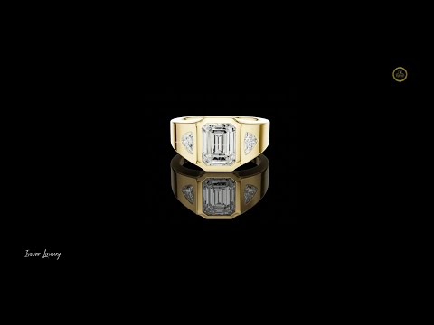 2.00 CT Bold Emerald Cut Signet Ring with Bezel Setting and Trillion Side Moissanite Diamonds For Him