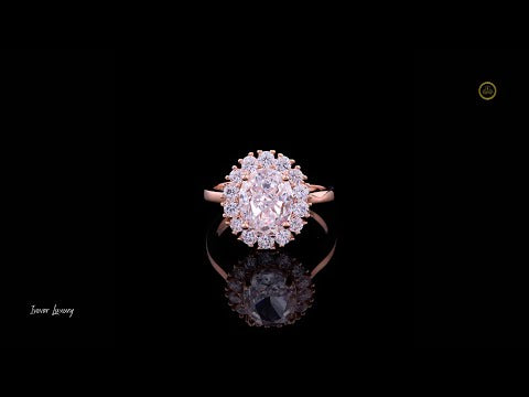 1.45 CT Oval Cut Moissanite Diamond Floral-Halo Ring in Rose Gold Showcasing Exquisite Detail
