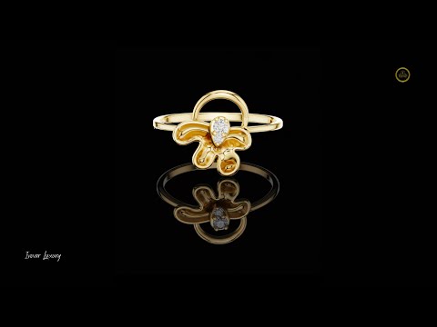 0.033 TCW Bloom Drip Ring with Round Lab Grown Diamond Abstract Floral Art Modern Fluid Design Ring