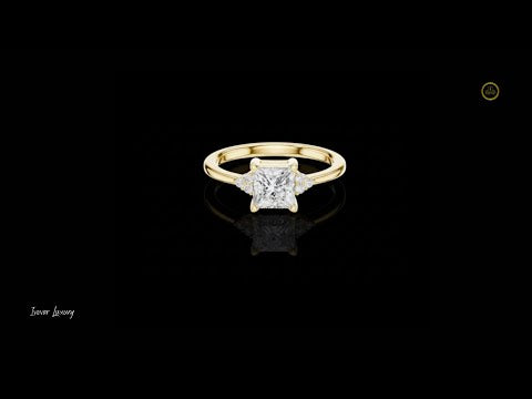 0.86 CT Brilliant Princess Cut Moissanite Diamond Ring with Round Diamond Accent Clusters