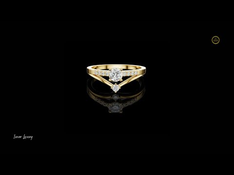 0.078 CT Stunning Glow V-Shaped Lab Grown Diamond Ring with Round Center & Pavé Accents