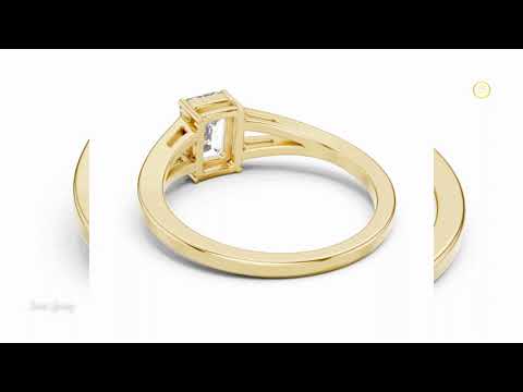 0.70 TCW Perfect Emerald Cut Moissanite Diamond Solitaire Ring with Modern Split Shank Design