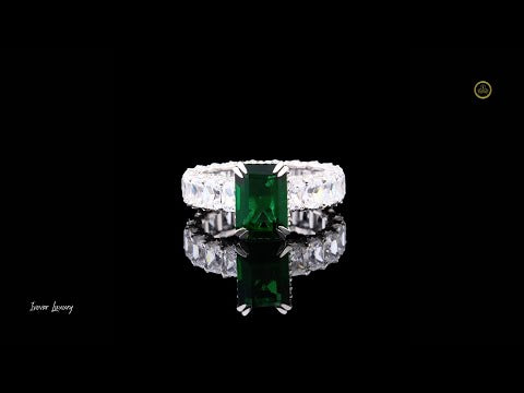 1.75 CT Sparkling Fancy Vivid Green Emerald Cut Moissanite Diamond Engagement Ring