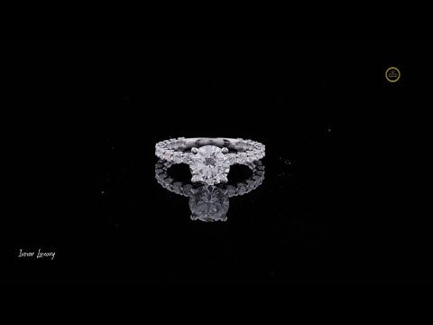 1.5 CT Sparkling Round Cut Solitaire Moissanite Diamond Ring with Pave Band in Sterling Silver