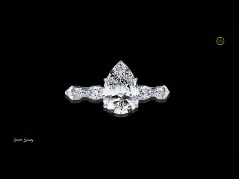 0.89 CT Pear Cut Moissanite Diamond Elegant Teardrop Bridal Ring with Marquise Side Stones Luxury Jewelry Gift