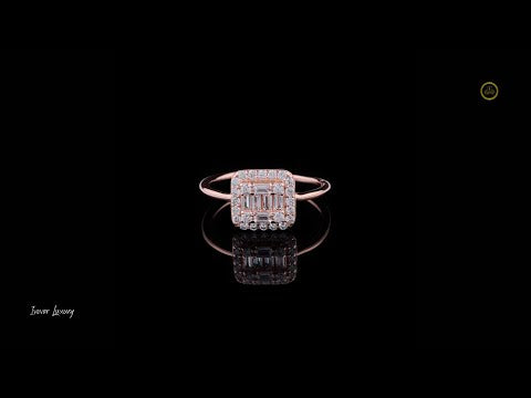 0.15 CT Sophisticated Baguette Cut Moissanite Diamond Halo Ring A Perfect Blend of Modern Design