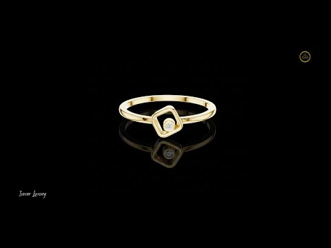 0.01 TCW Minimalist Gold Geometric Lab Diamond Round Ring with Modern Open-Square Design