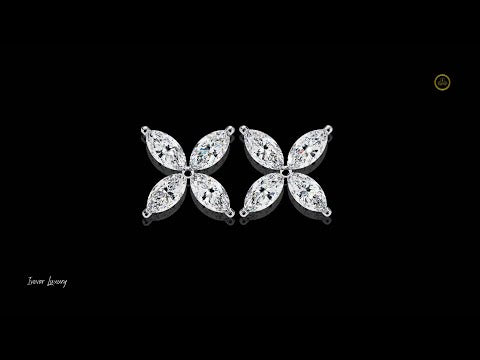 0.88 TCW Contemporary Luxury Marquise Cut Moissanite Diamond Four Petal Floral Stud Earring