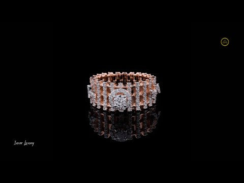 1.00 CT Vertical Pave Links and a Center Round Cut Lab Grown Diamond with Halo Accents
