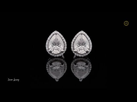 1.85 Teardrop Elegant Pear Cut Moissanite Diamond Halo Stud Designer Earrings in White Gold