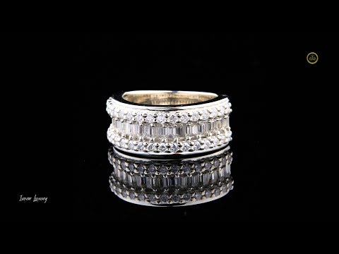 2.20 CT Luxurious Wide Band Ring with Triple Row Round and Baguette Moissanite Diamond Design in High-Polish White Gold