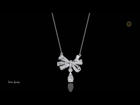 1.69 TCW Sparkling Round Cut Lab Created Diamond Bow Pendant Necklace To Celebrate Your Love