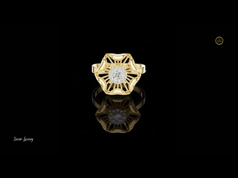 0.15 CT Golden Petal Lattice Ring with Brilliant Lab Grown Diamond Center Luxury Artistic Flower Jewelry