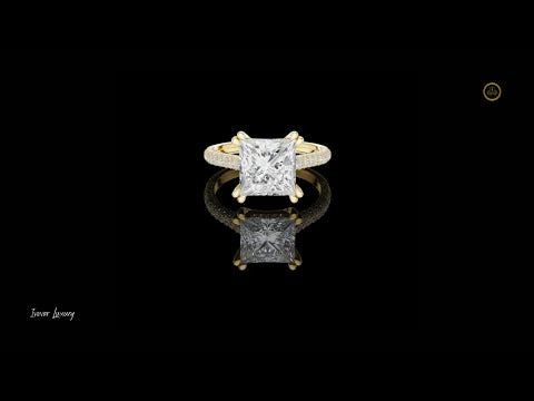 3.64 CT Opulent Radiant Princess Cut Lab Grown Diamond Ring with Pave Diamond Band