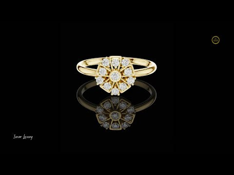 0.02 CT Vintage Inspired Floral Lab Grown Diamond Cluster Ring Elegant Antique Style Statement Jewelry