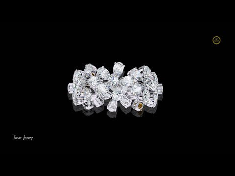 4.17 CT Luxury Floral Ring in Moissanite Diamond Bold Cocktail Jewelry with Pear-Cut Stones for Women