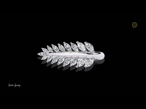 0.50 TCW Opulent Moissanite Diamond Leaf Ring Featuring a Cascading Arrangement of Marquise Cut Diamonds