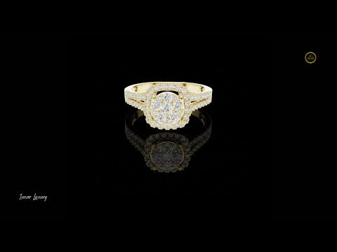 0.82 TCW Luxurious Halo Lab Grown Ring Featuring a Radiant Round Diamond Cluster