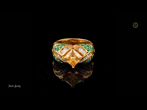 1.00 CT Imperial Ring with Princess Cut Yellow Gemstone and Emerald Lab grown Diamond