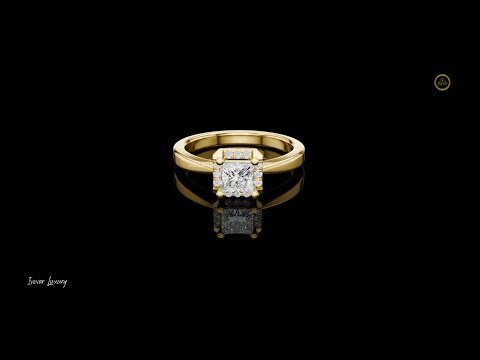 0.50 CT Modern Lab Grown Ring Featuring a Princess Cut Center Diamond with a Sparkling Halo Type Setting