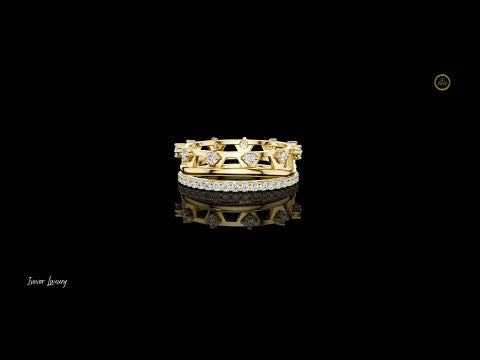 0.58 TCW Stylish Geometric Round Lab Grown Diamond Band with Floating Brilliance