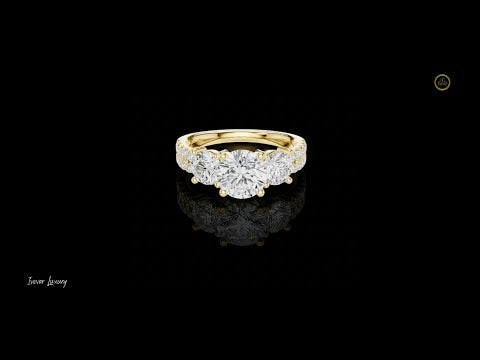 1.30 CT Featuring Three Stone Gold Ring Round-Cut Center and Side Lab Diamonds With Pave Accents