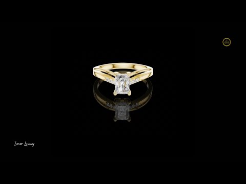 0.76 CT Sparkling Radiant Cut Moissanite Diamond Ring with Split Shank Band and Pave Accent Stones