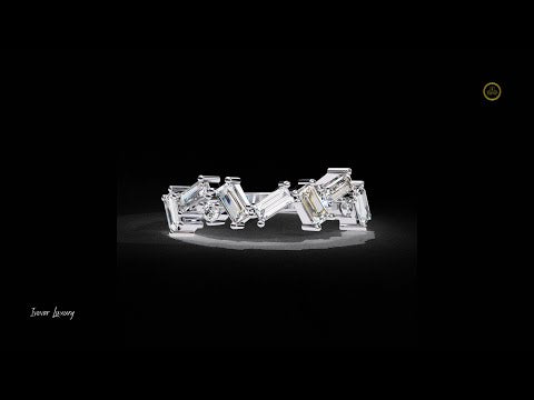 0.56 CT Shiny Baguette and Round Moissanite Diamond Band Modern Geometric Eternity Luxury Fine Jewelry
