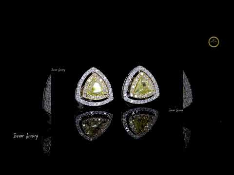 Natural Yellow Diamond Trillion Stud Earrings in 14K Gold By Ivevar
