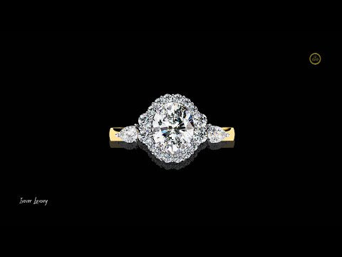 1.08 CT Graceful Oval Cut Moissanite Diamond Halo Engagement Ring with Side Pear Stones Anniversary Gift