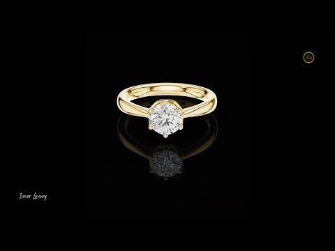 0.9 TCW Luxury Solitaire Ring with Brilliant Round Center Lab Grown Diamond Six Prong Luxury Design For Her