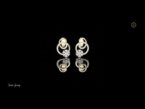 0.42 TCW Cluster Gold Swirl Circle Lab Grown Round Diamond Stud Earrings with Pave Halo Ring